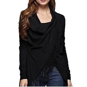 Evereve Lovestitch Asymmetrical Fringed Cardigan
